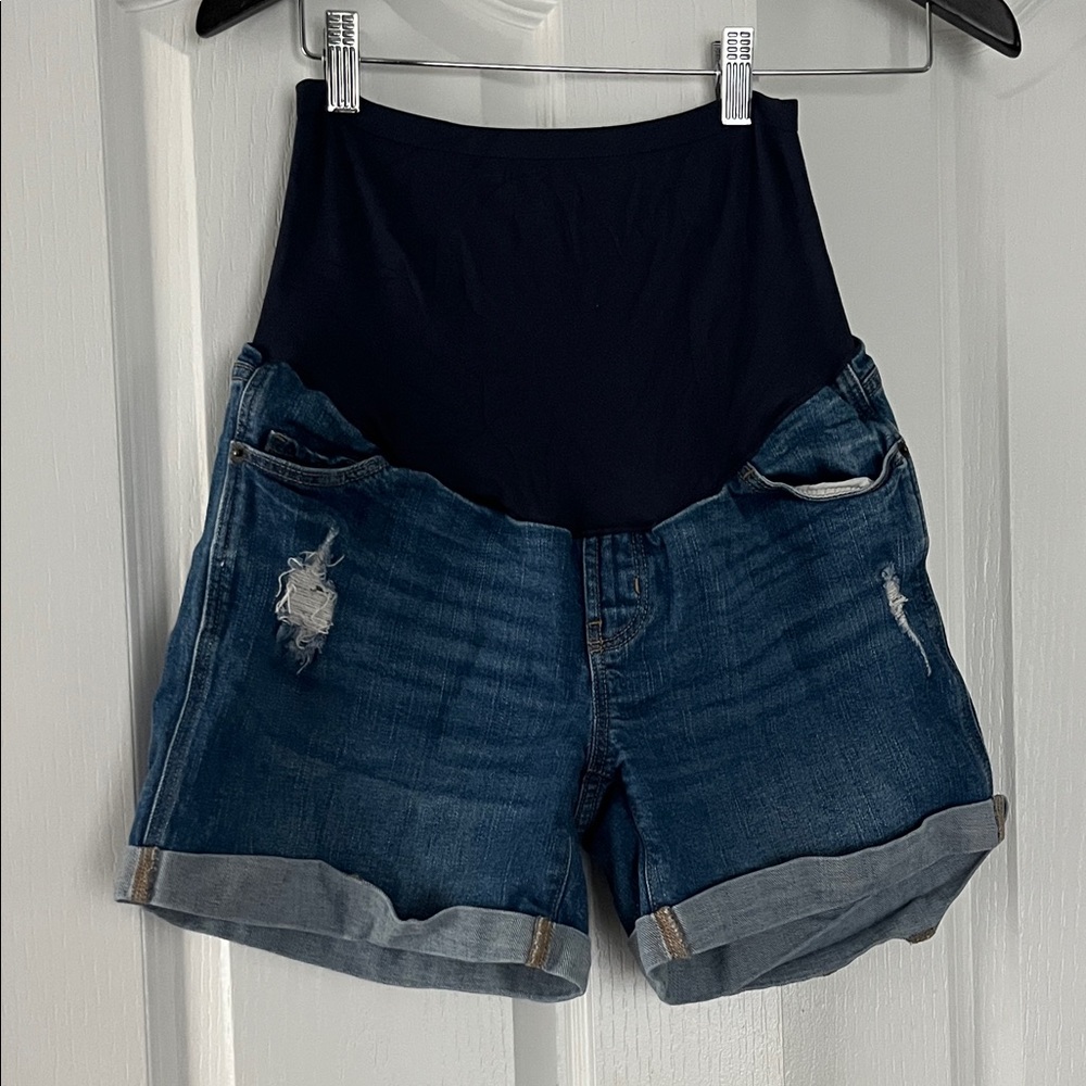 Old Navy Dark Blue Maternity Jean Shorts with Black Panel